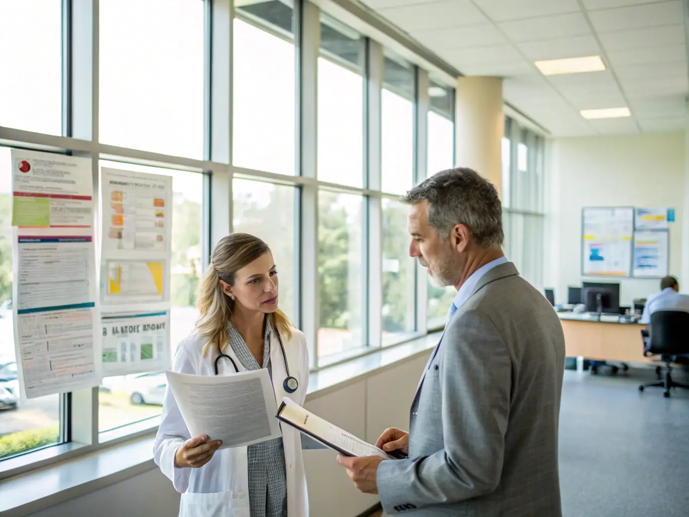 A medical administrator using Nitra-app to manage financial compliance and regulatory reporting, demonstrating the platform's comprehensive compliance features.